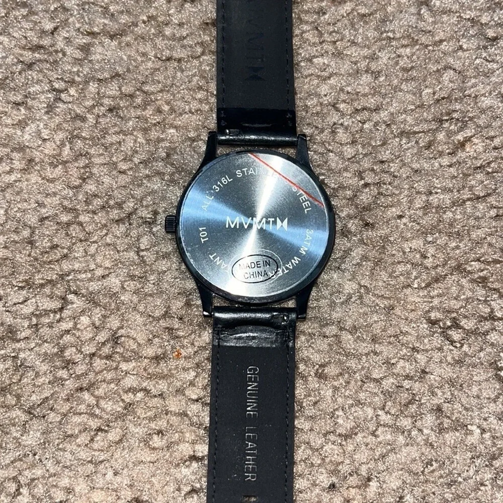 MVMT Classic Black Red Watch Leather Strap OS